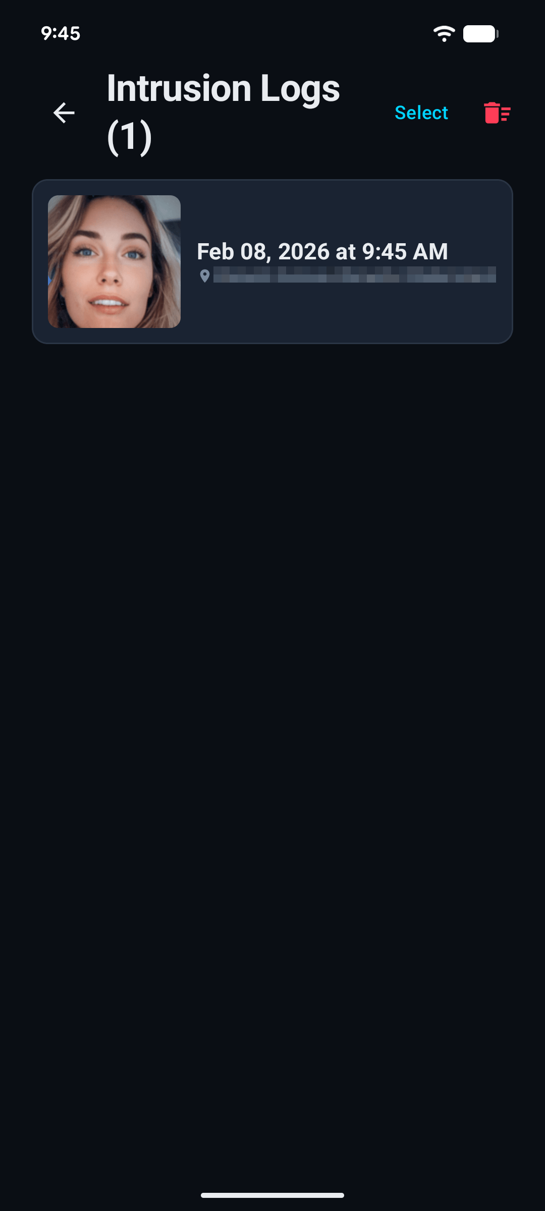 Intrusion Logs screen